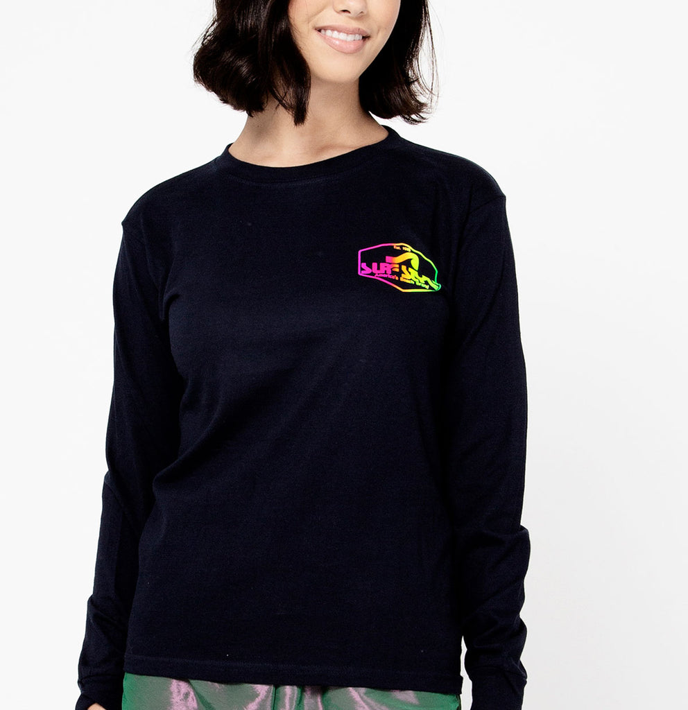 female front design view for Surf Style Neon Shield Long Sleeve Tee