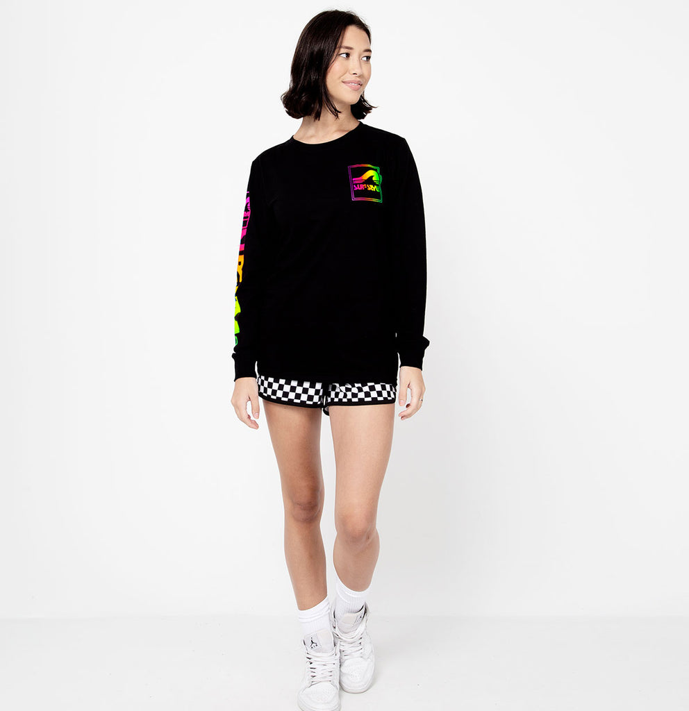 full front on female of the Surf Style Athletic Long Sleeve Neon Box Logo shirt design