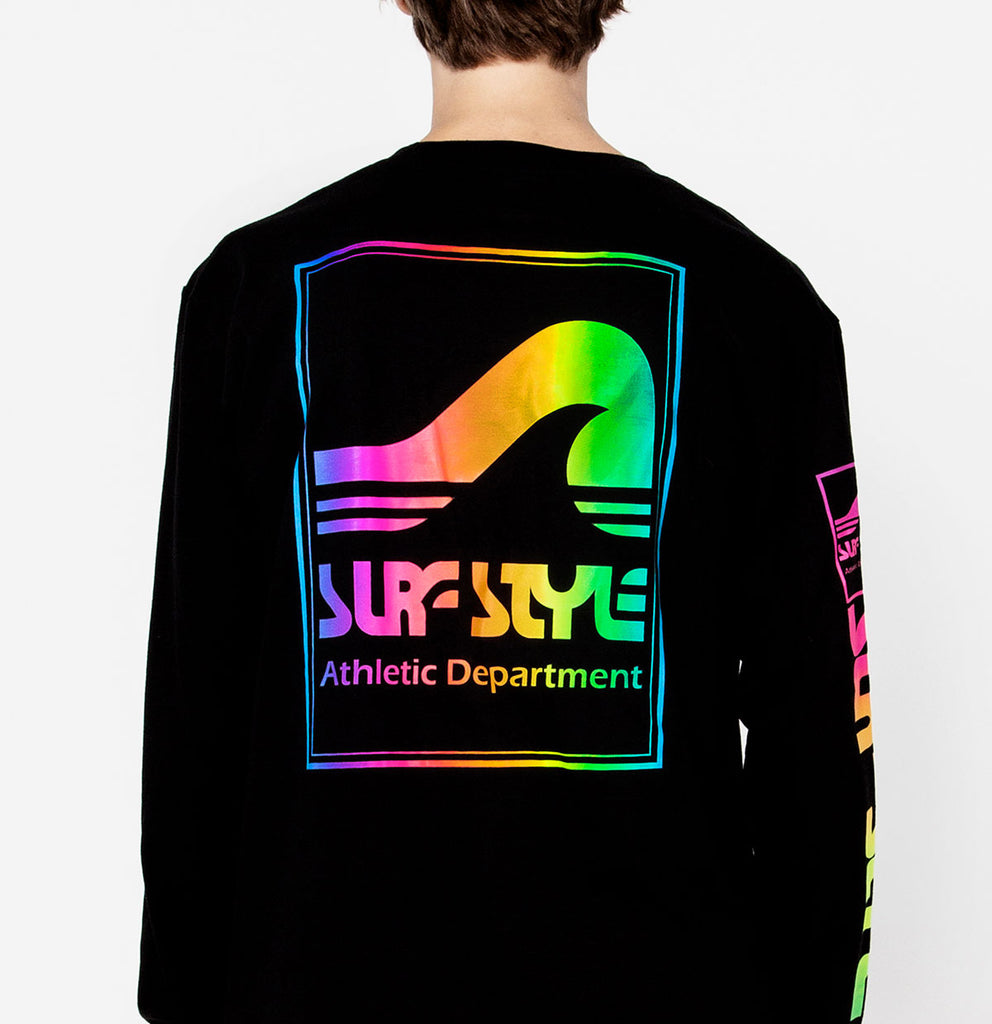 close up of the Surf Style Athletic Long Sleeve Neon Box Logo shirt design
