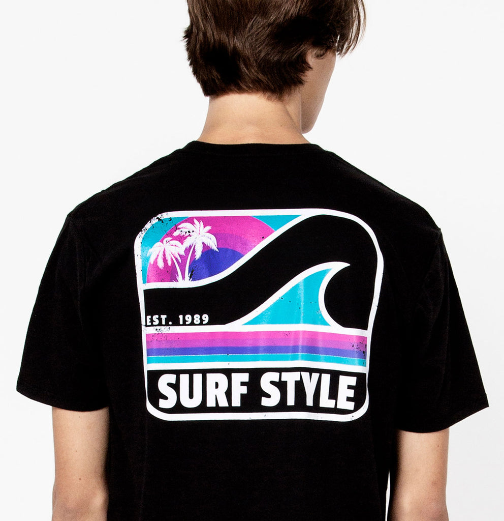 back close up of the Surf Style Box Wave Logo Tee design