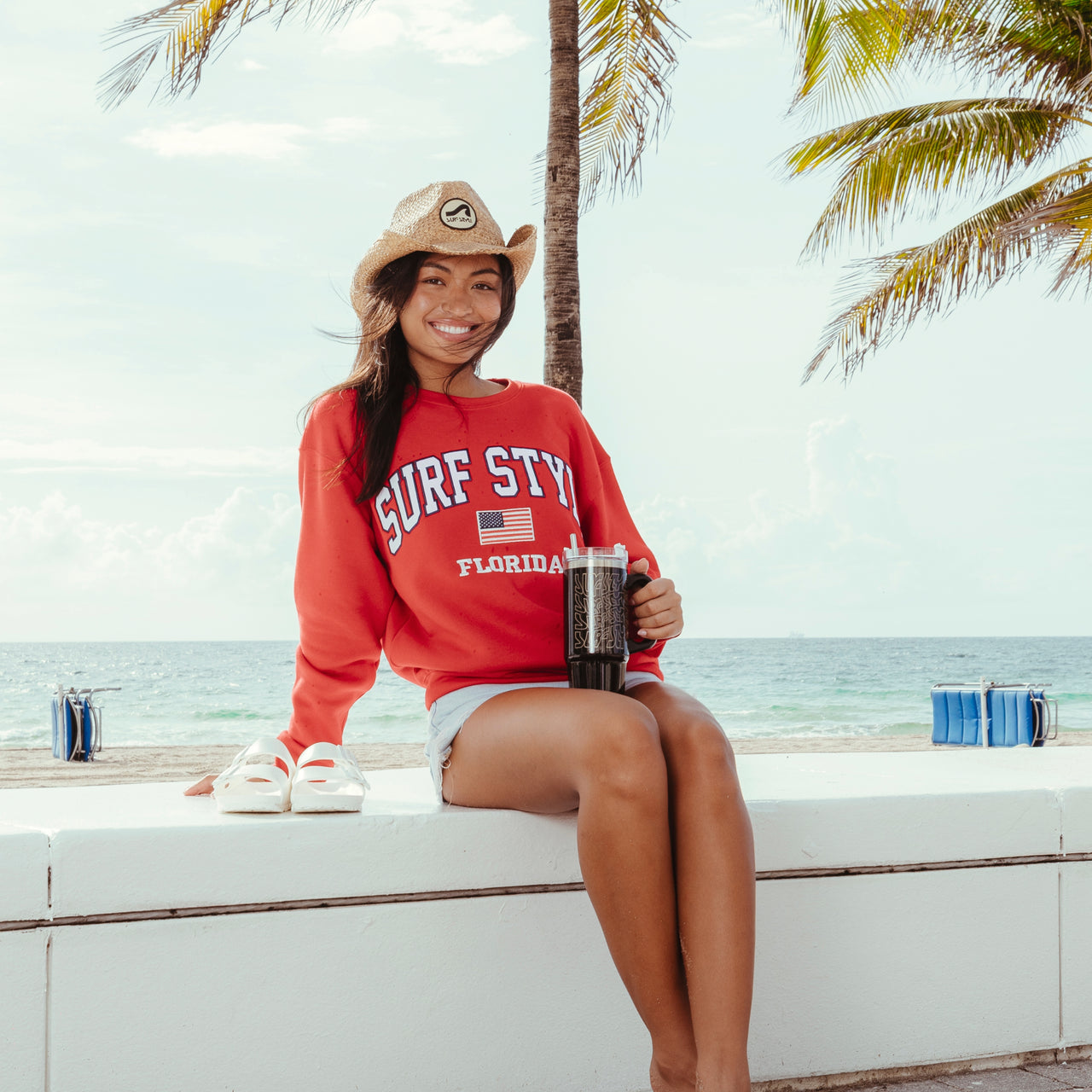 Embroidered USA Flag Crewneck Sweatshirt