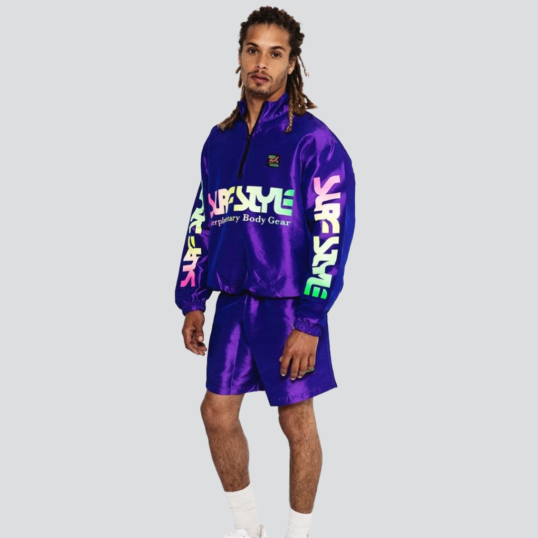 Surf Style Retro Iridescent Purple Interplanetary Windbreaker Neon Coral XXL