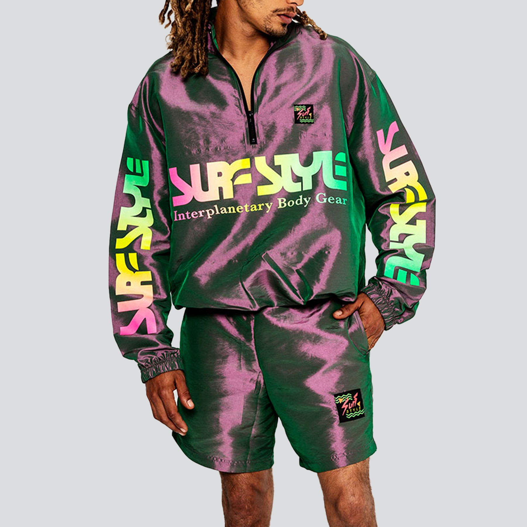 Surf Style Retro Iridescent Purple Interplanetary Windbreaker