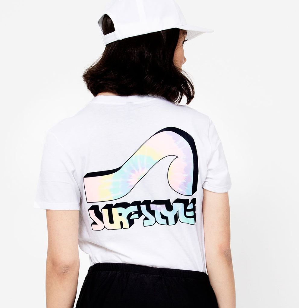 close up back design for the Surf Style Pastel Wave Logo shirt
