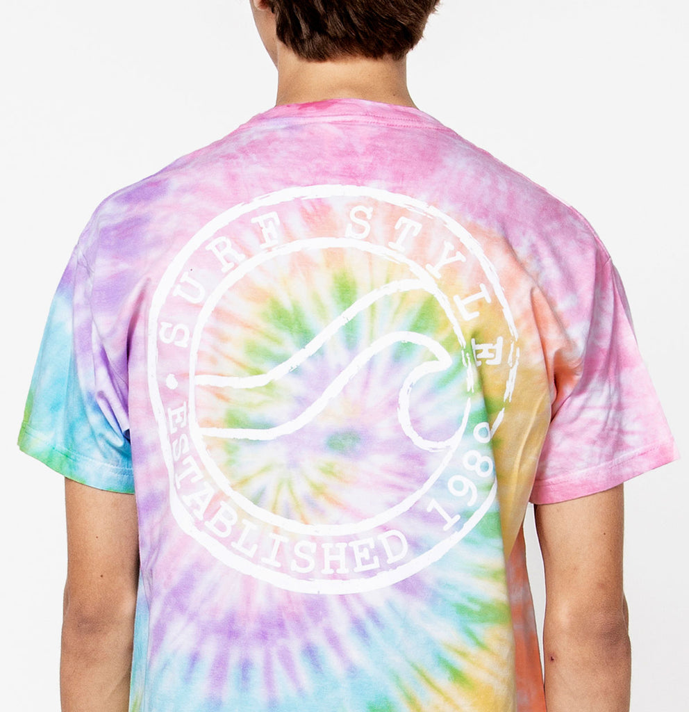 close up of the Pastel Tie Dye Brushed Surf Style Wave Logo