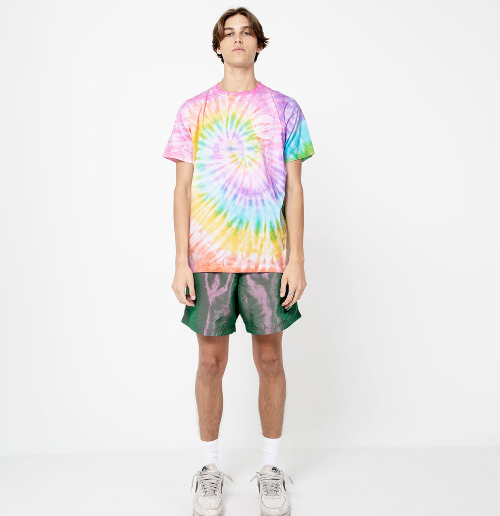 male front view of the Pastel Tie Dye Brushed Surf Style Wave Logo shirt design
