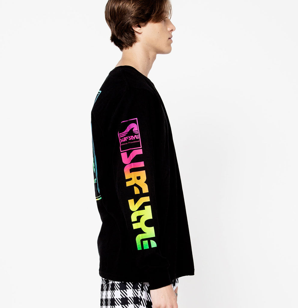 male sleeve design view of the Surf Style Athletic Long Sleeve Neon Box Logo shirt
