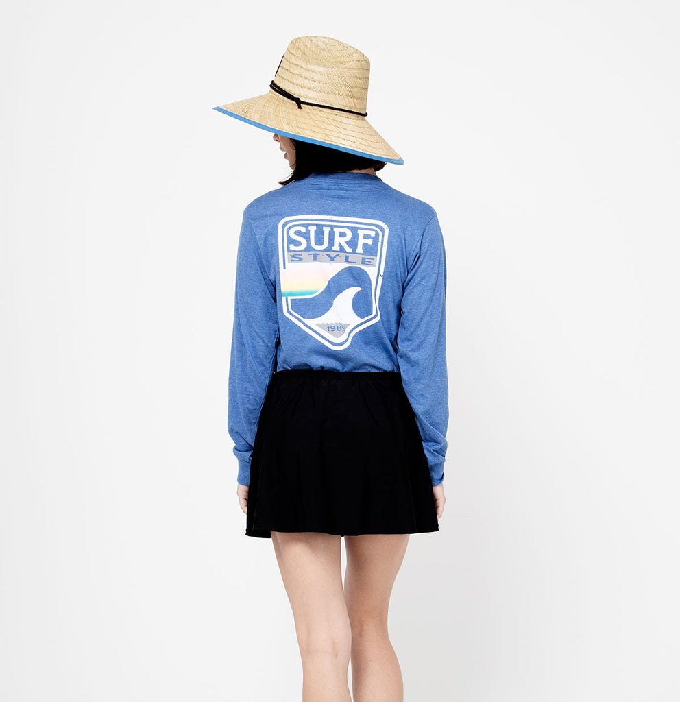 female back of Surf Style Pastel Shield Long Sleeve Tee