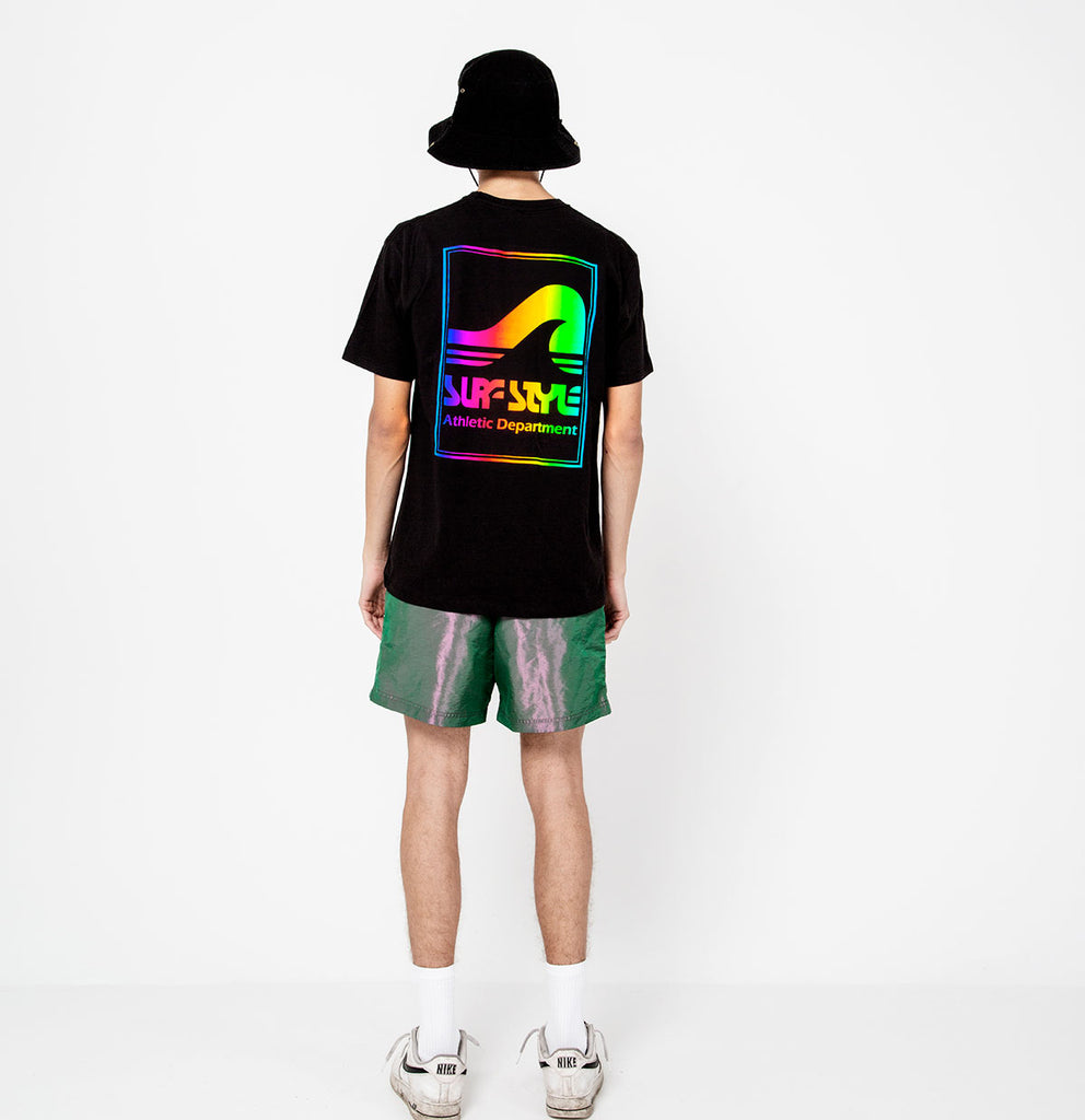 male back view of the Surf Style Athletic Tee Neon Box Logo t shirt